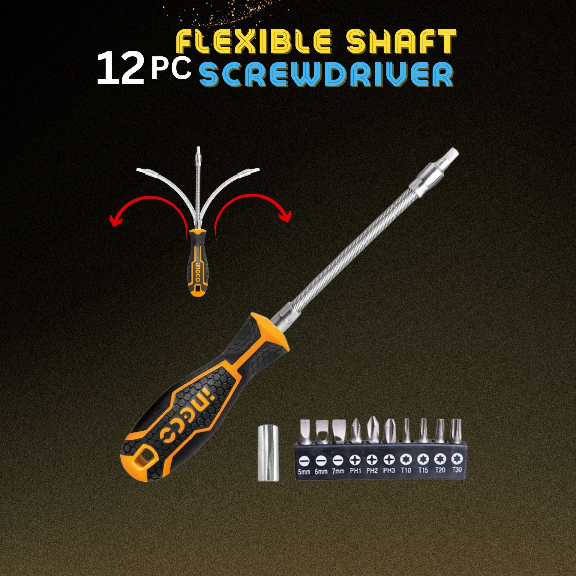 INGCO 12 PCS FLEXIBLE SHAFT SCREWDRIVER SET SPCL GLOBAL