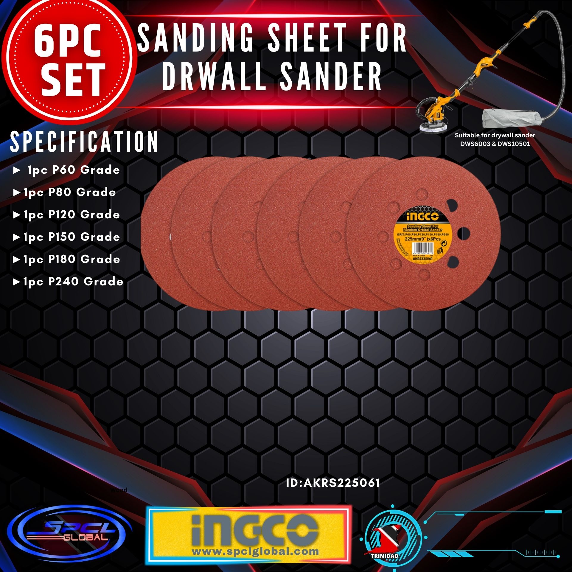 9" Sanding Sheet For Dry Wall Sander SPCL GLOBAL