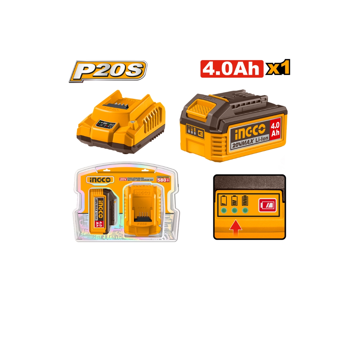 INGCO P20S 20V 4.0Ah Lithium-Ion Battery & Charger Combo Kit - SPCL GLOBAL